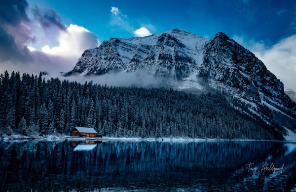 Pink Sunrise on Lake Louise Hi Res   A3 by Tracy Abildgaard